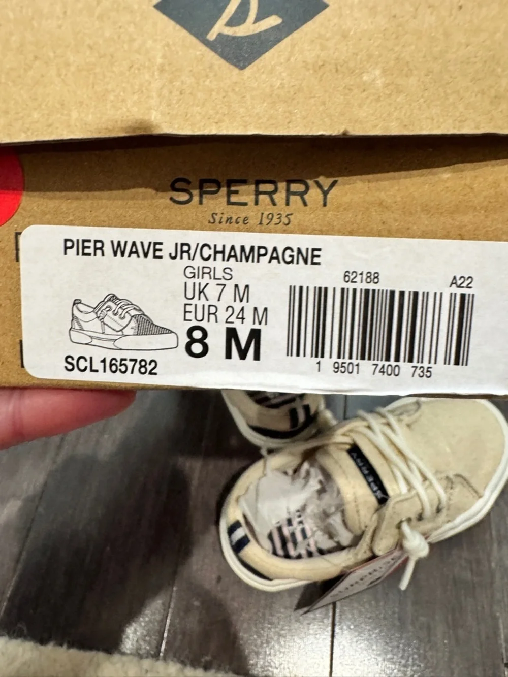 NWT Sperry Girls 8M Kids Cream Champagne Canvas Lace-Up Sneakers Boat Shoes